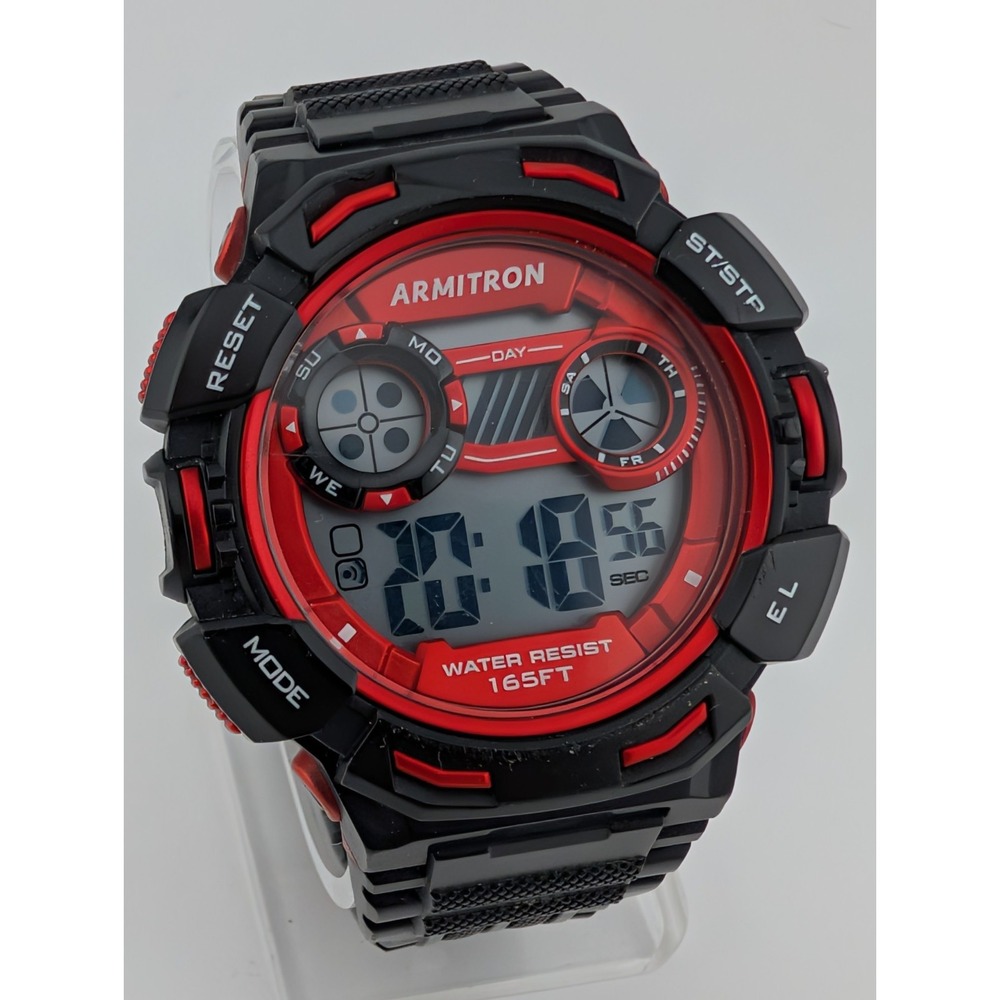 Armitron Pro Sport Digital Watch‎ Men Red/Black 48mm Case 40/8393- New Battery